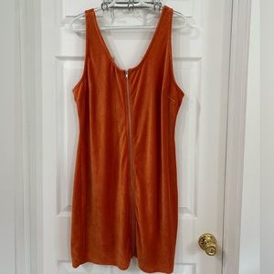 Burnt Orange Corduroy Zipper Mini Dress